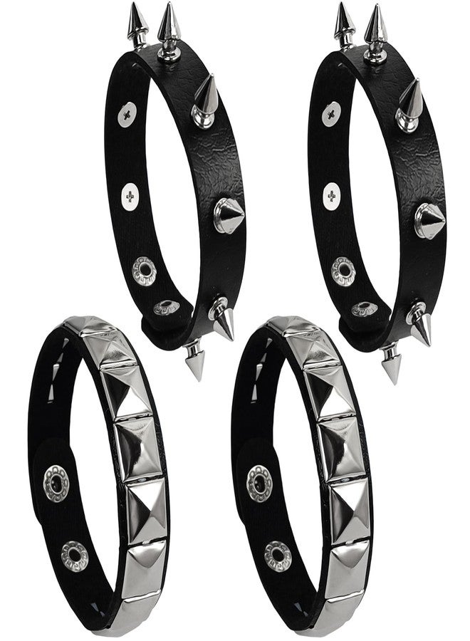 EaciTown 4 Pcs Punk Bracelet Spike Cuff Wrap Bracelets Fanux Leather Wristband Stud Gothic Bracelet Halloween Dress up Bracelets (black) - Image 1